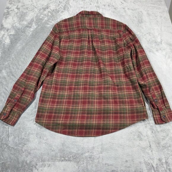Orvis Shirt Mens Large Red Green Plaid Heavy Flannel Button Up Shacket Hiking - Picture 8 of 10